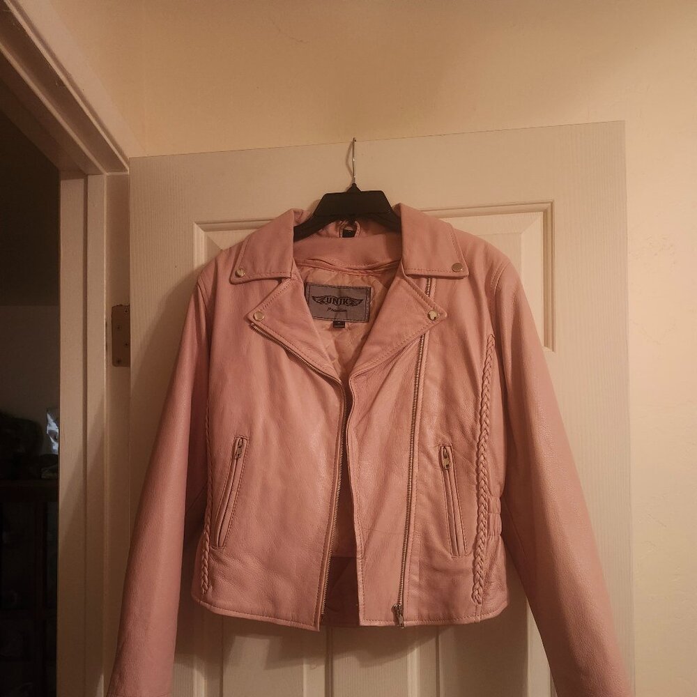 Pink Braided Leather Motorcycle Jacket